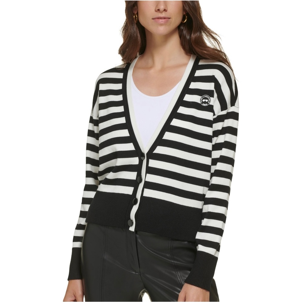 Karl Lagerfeld Paris Striped Button-Front Cardigan